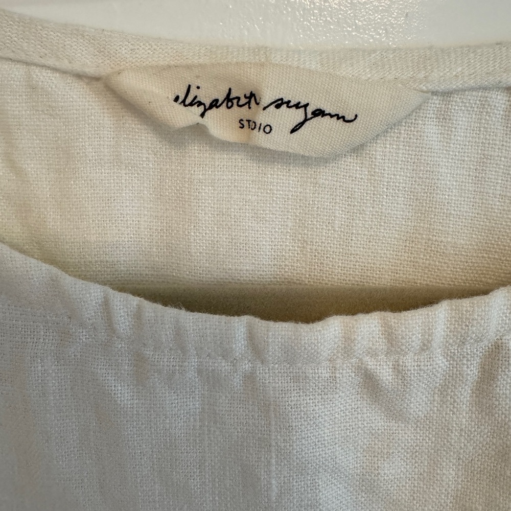 Elizabeth Suzann Georgia Tee Midweight Linen Ivory Short Sleeve Top Sz L/XL - Picture 2 of 5